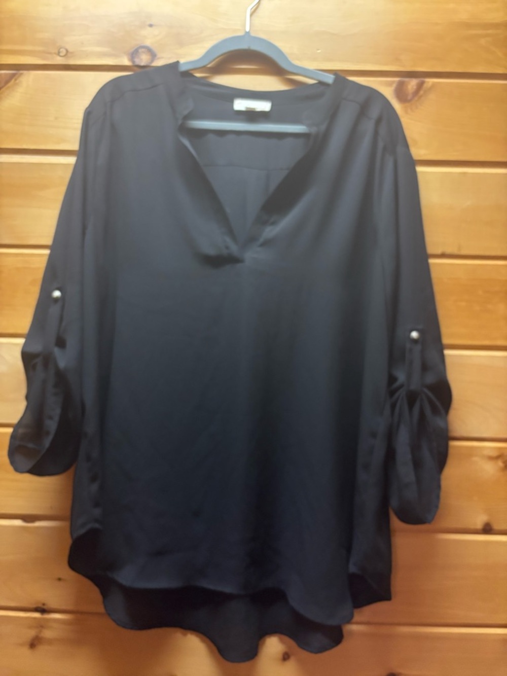 Misia Black V-Neck Roll-Tab Tunic